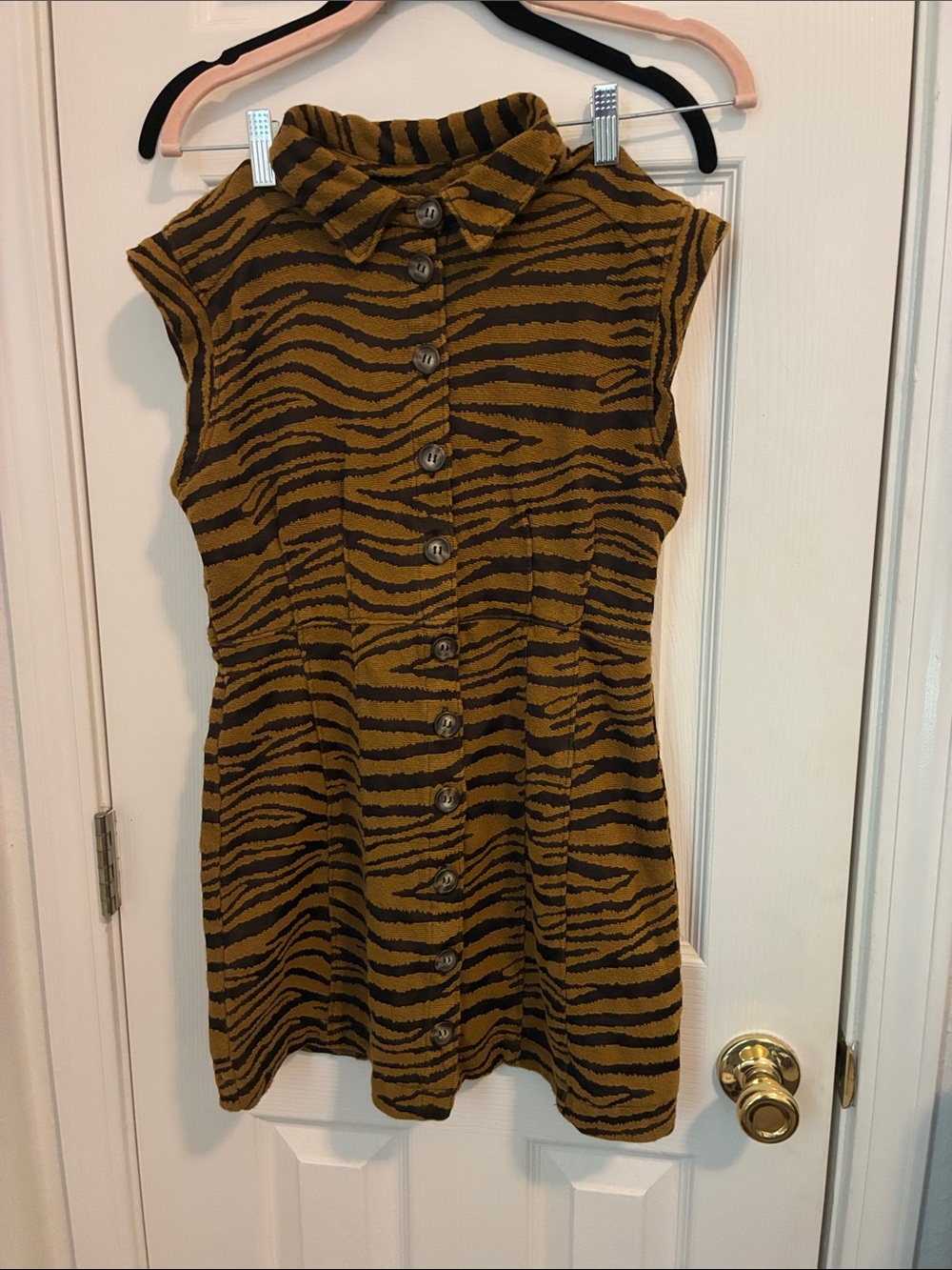 Free People Mustard and Black Tiger-Print Button Dress